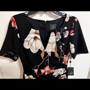 Arianna Papell Pleat Detail Printed Sheath Dress